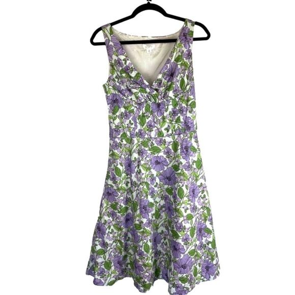 Loft floral sleeveless summer midi dress fit &  flare side zipper sz 10 - Picture 1 of 9